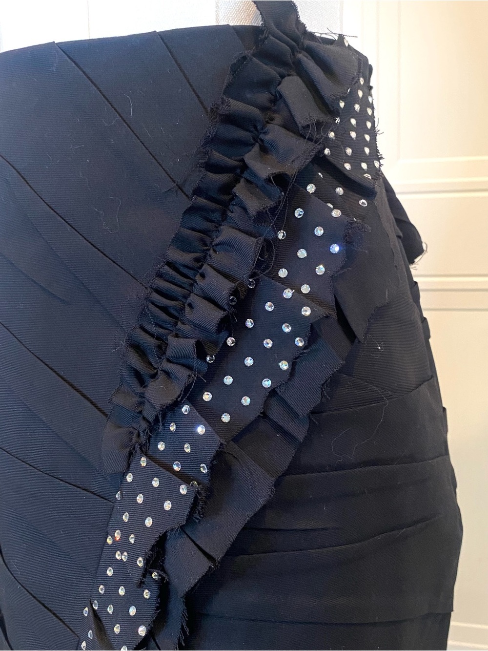 Saint Laurent Paris Black Asymmetrical Mini Skirt Crystal Ruffle Trim EU 38 US 6 - Picture 9 of 16